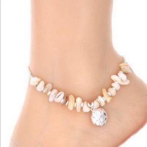 Polished stones & seashell ankle bracelet